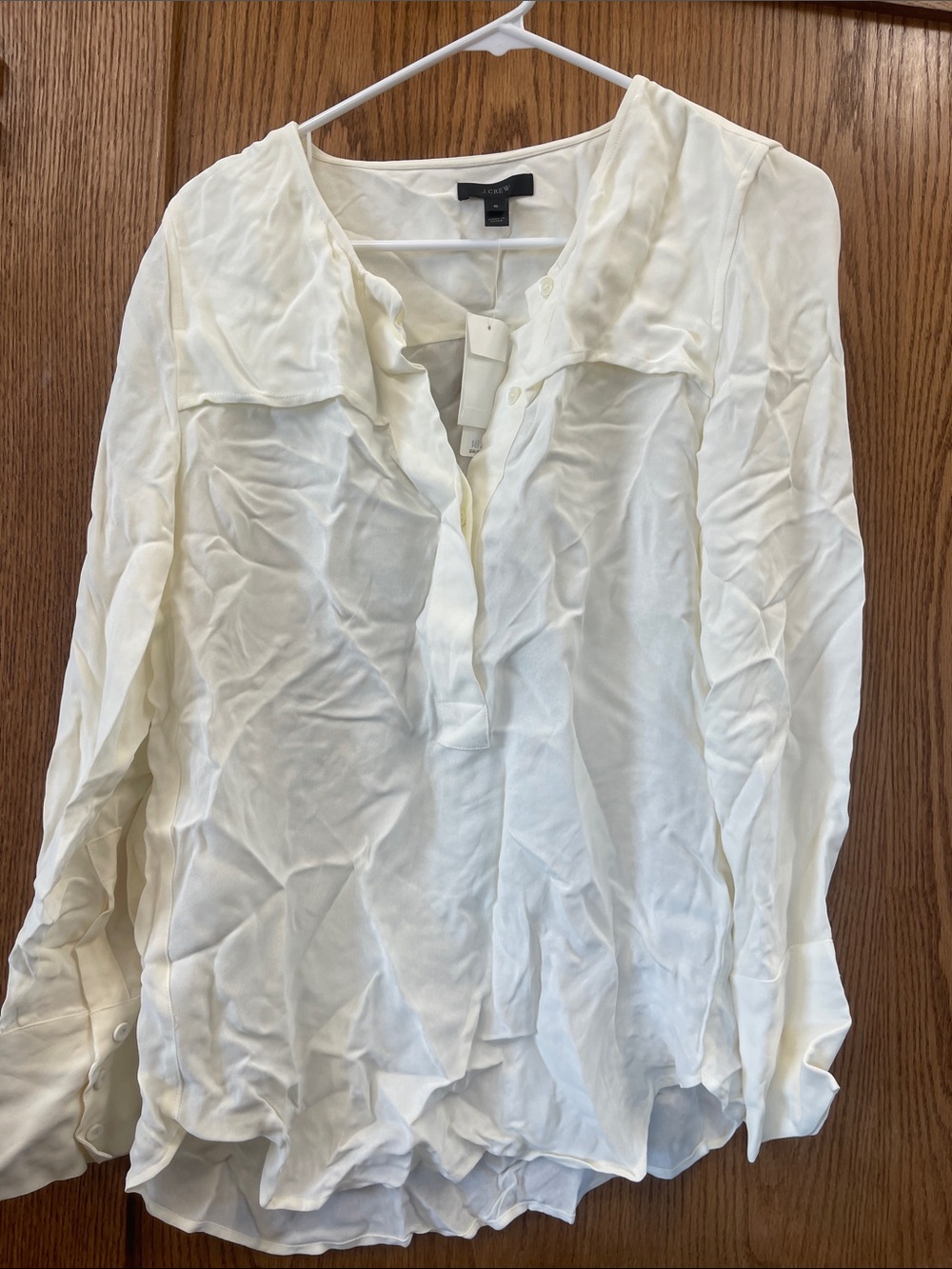 J. Crew Ivory Ruffled V-Neck Long Sleeve Blouse